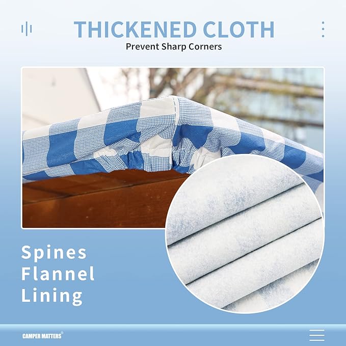 Picnic Table Cover and Bench Covers, Fitted Tablecloth Cover with Elastic Edge, Water and Oil Proof, for Outdoor, Garden, Camping, 96x30 Inch, 3 Pieces Set, Blue & White