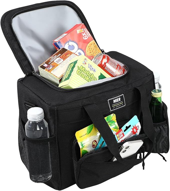 MIER Large Lunch Box for Men Women Adult Insulated Soft Sided Cooler 30 Can Leakproof Lunch Bag Collapsible for Work Travel Camping Beach, 18L (Black-No Luggage Strap)