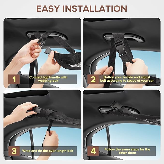 Kaskawise 31.5"x21.6" Car Ceiling Cargo Net – Double-Layer Roof Storage Organizer for 3-Handle & 4-Handle Vehicles, Perfect for Road Trips & Car Camping