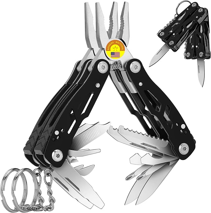 2PCS Bovgero Mini Multitool Pliers 15 in 1, Handmade Multi Tool Plier, Premium Keychain Multitool, Small Multi-tool, Birthday Fatherâ€™s Day Gift for Men Him Husband Boyfriend Father Handyman