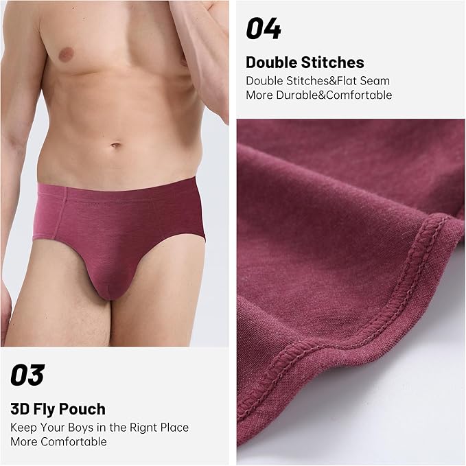 BAMBOO COOL Men's Underwear Briefs Fabric Covered Waistband Underwear Breathable Briefs with 3D Pouch Tagless Panties for Men