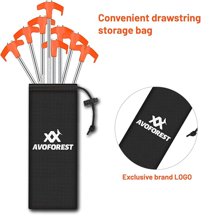 8Pcs Heavy Duty Tent Stakes AVOFOREST 9.8 inch Tent Stakes Portable Camping Stakes for Camping Patio, Garden, Canopies, Grassland, Outdoor Orange