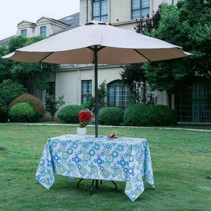 Poise3EHome 60X120 Outdoor/Indoor Waterproof Spillproof Rectangle Tablecloth with Umbrella Hole for Camping, Picnic, Afternoon Tea, BBQ, Floral