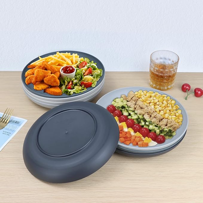 Homienly Wheat Straw Dinner Plates Set of 8-11 Inch, Alternative to Plastic, Microwave & Dishwasher Safe, Unbreakable Kids Plates with 4 Colors (Stone Grey)