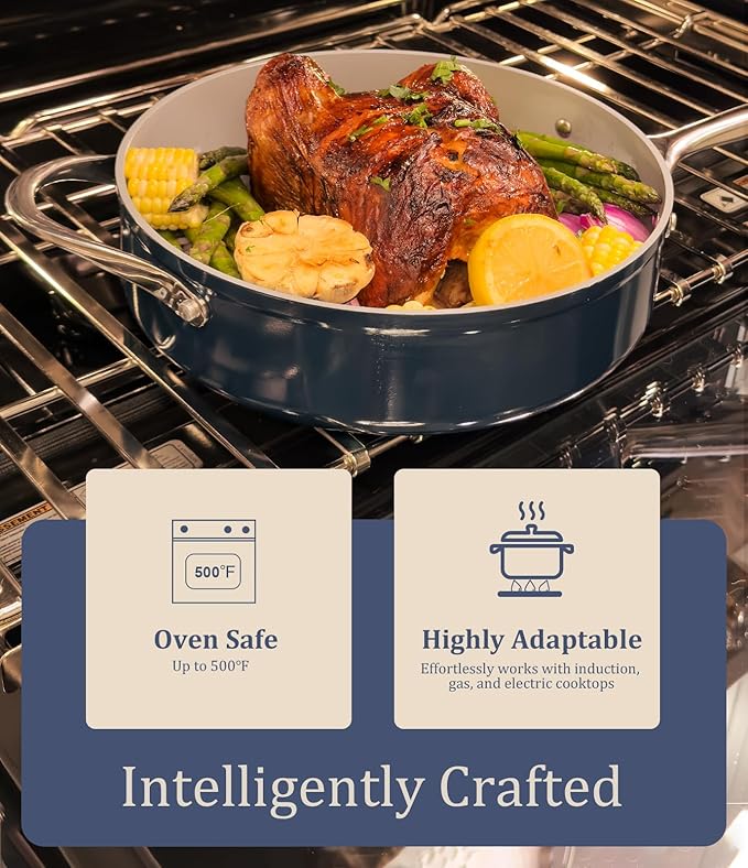 Nonstick Ceramic Frying Pan 10 Inch for Induction Cooktop - Non Toxic, PTFE/PFOA/PFAS Free, Oven & Dishwasher Safe up to 500°F - Non Stick Small Skillet with Stay-Cool Handle - Fusion Red