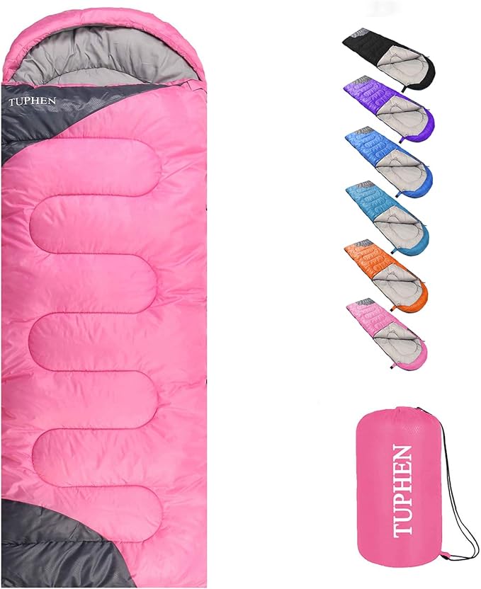 tuphen- Sleeping Bags for Adults Kids Boys Girls Backpacking Hiking Camping Microfiber Liner, Cold Warm Weather 4 Seasons Indoor Outdoor Use, Lightweight & Waterproof