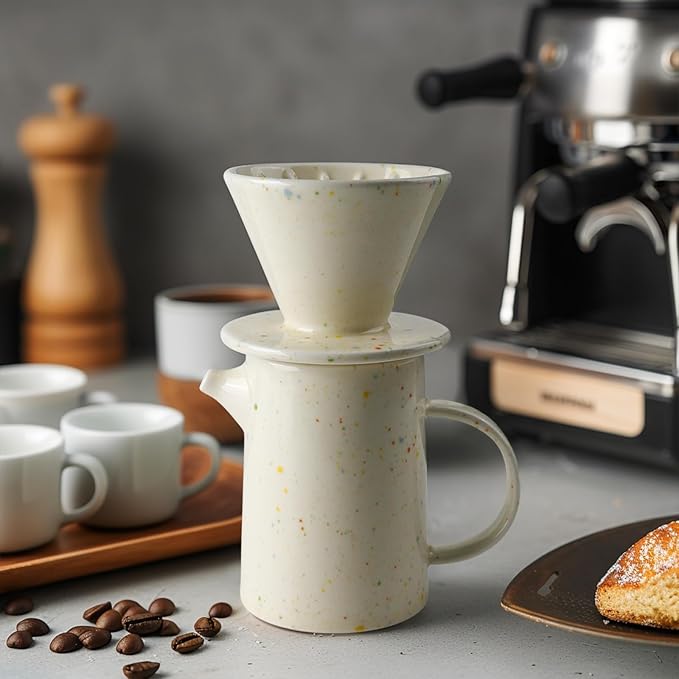 Pour Over Coffee Maker Set,Ceramic Pour Over V60 Coffee Dripper Set with 20 Count Paper Coffee Filters,for Home Café Restaurant Camping,15.8 Ounces(Multi-Color Dot)