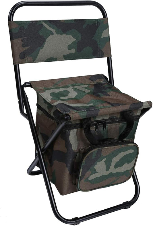 LEADALLWAY Fishing Chair with Cooler Bag Compact Fishing Stool Foldable Camping Chair