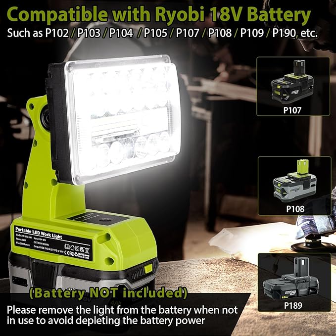 28W 2000LM Cordless LED Work Light for Ryobi One 18V Battery Portable Flood Lights for Outdoor Indoor Workshop Job Site, Floodlight & Spotlight Modes/Pivoting Head/USB Port(No Battery)