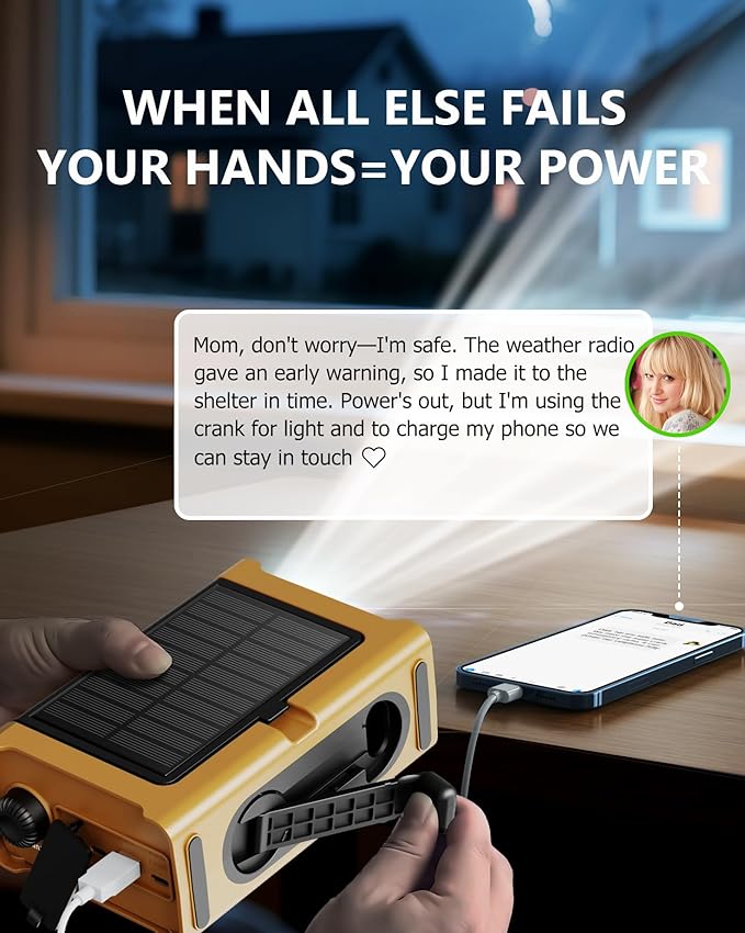 Emergency Weather Radio with Large Solar Panel, Efficient Hand Crank & Real 12000mAh Battery | AM/FM/NOAA Bands, LED Flashlight, Reading Lamp, SOS Alarm & Phone Charger for Camping, Blackout, Survival