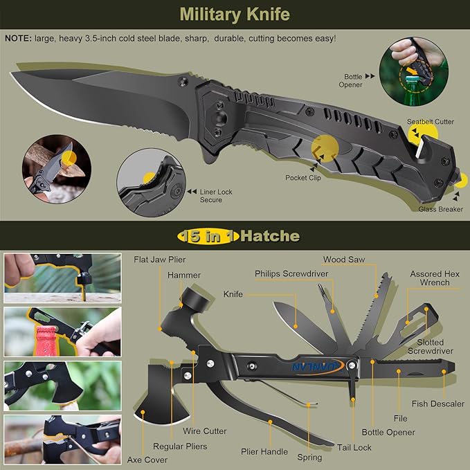 XUANLAN Emergency Survival Kit, Outdoor Survival Gear Tool with Survival Bracelet, Fire Starter, Whistle, Wood Cutter, Water Bottle Clip, Pen (29 in 1)