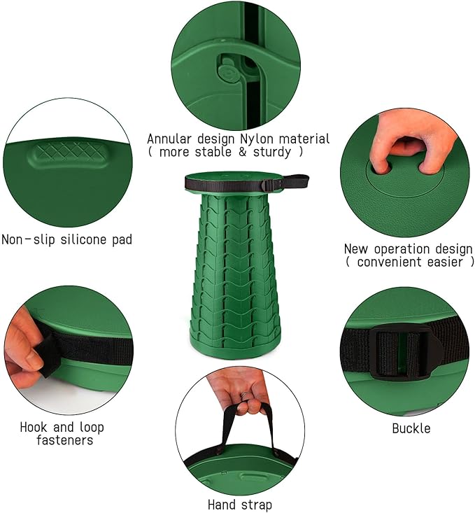 FoldingStool Colorful Stool Body Portable Collapsible Stool Seat Max Load Capacity 397lbs, Telescopic Folding Stools Retractable Stools for Adult Camping Hiking Travel Outdoor BBQ