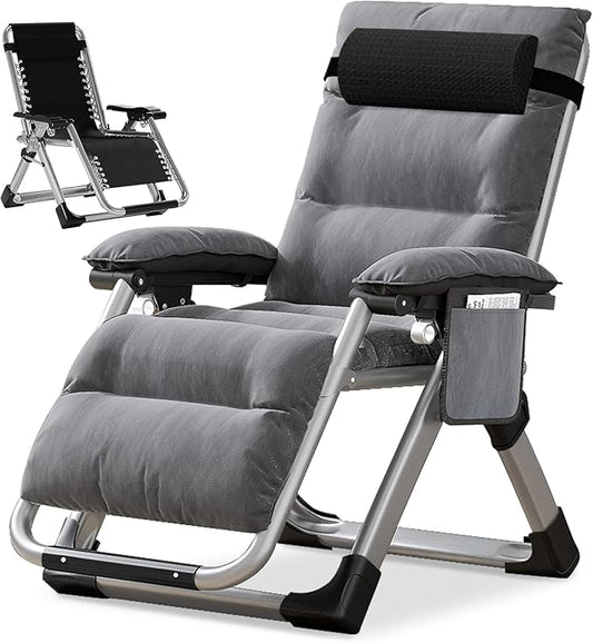 NAIZEA Padded Zero Gravity Chair, Folding Outdoor Lounge Chairs, Adjustable Reclining Camping Chairs with Cup Holder, Ergonomic Patio Lawn Chair for Balcony Beach Deck Yard