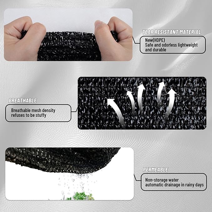 Cool Area 90% Sun Shade Cloth Mesh Tarp with Grommets for Plant Cover 8x10ft Patio Canopy Garden Pergola Blackhouse Car Barn Kennel Black