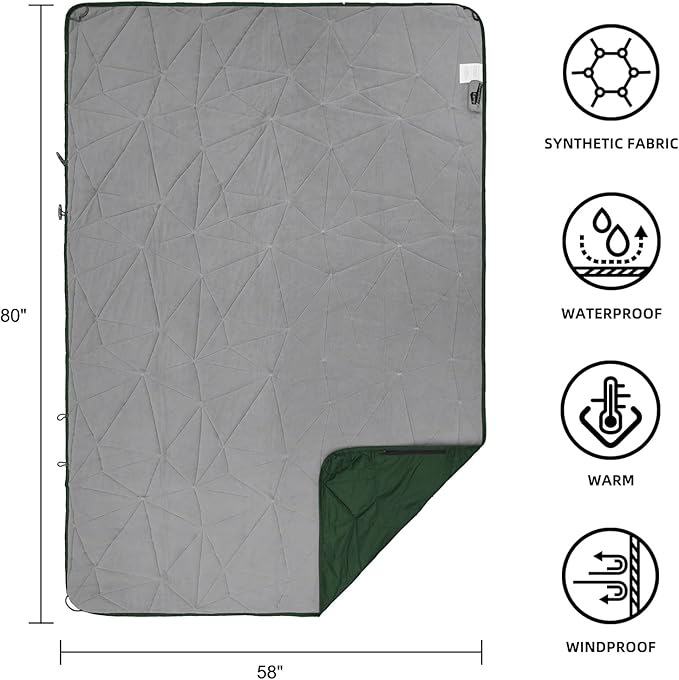 Outdoor Waterproof Blanket, Foldable Fleece Stadium Blanket for Outdoor Sports Event, Camping, Concerts, Car, Pet, Picnics - Windproof, Wearable, Machine Washable 80" x 58"