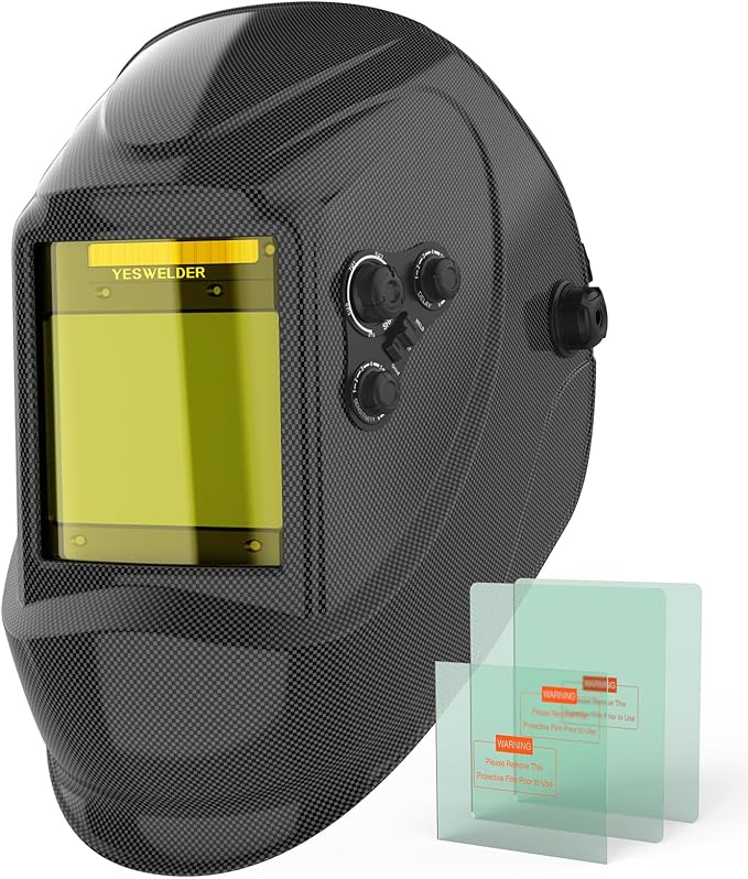 YESWELDER Large View Auto Darkening Welding Helmet, Blue Light Blocking, 1/1/1/1 True Color Solar Powered Welder Hood Mask with 4 Arc Sensors, Wide Shade 3/5-9/9-13 for TIG MIG ARC Cut and Grind