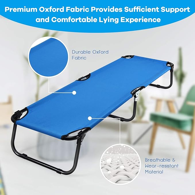 GYMAX Folding Camping Cot, Portable Ultralight Compact Sleeping Cot Bed for Adults with Oxford Fabric, for Outdoor Travel Backpacking Hiking Patio Home Office, 330LBS