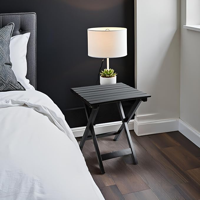 Small Wood End Square Table Outdoor Patio Side Folding Table Coffee Furniture for Living Room, Bedroom, Plant Stand, Camping Portable Black