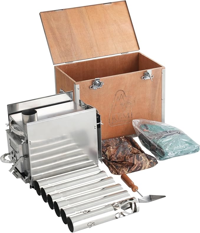 Rbm Outdoors Camping Stoves for Tents, Shelters, Yurts. Portable Wood Burning Folding Stove for Camp, Cooking Outdoor. Compact Folding Pipes Chimney (Caminus S)