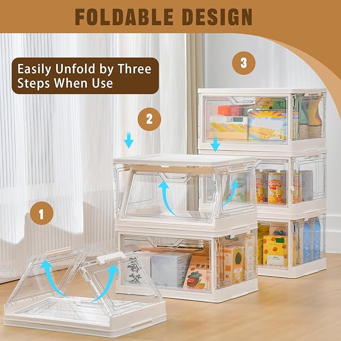 Stackable Plastic Storage Bins with Lids, Foldable Closet Organizers and Storage, 3 Drawer Storage Organizer，Clear Stackable Containers for Wardrobe,Bedroom,Office,Dorm