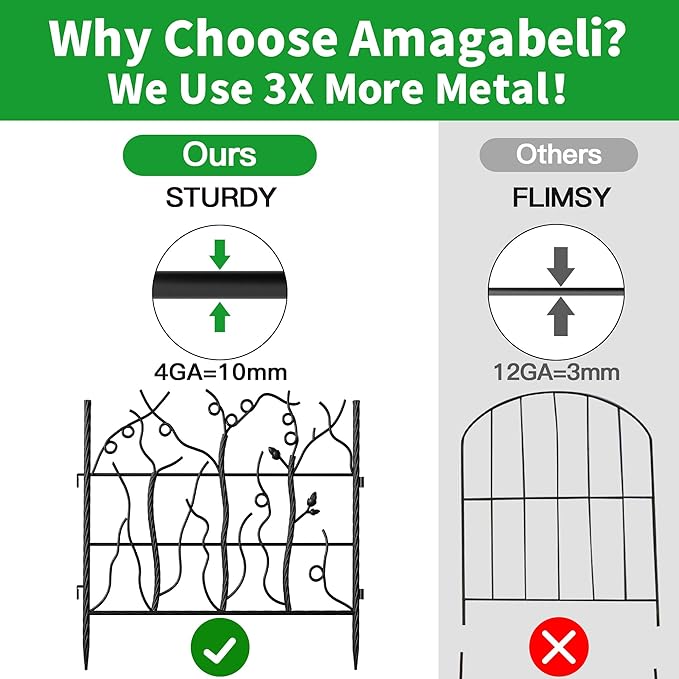 AMAGABELI GARDEN & HOME 5 Panel 26in(H)×11.5ft(L) Decorative Garden Fences and Borders for Dogs No Dig Rustproof Metal Fence Panels Garden Edging Animal Barrier Fencing for Flower Bed Yard Patio