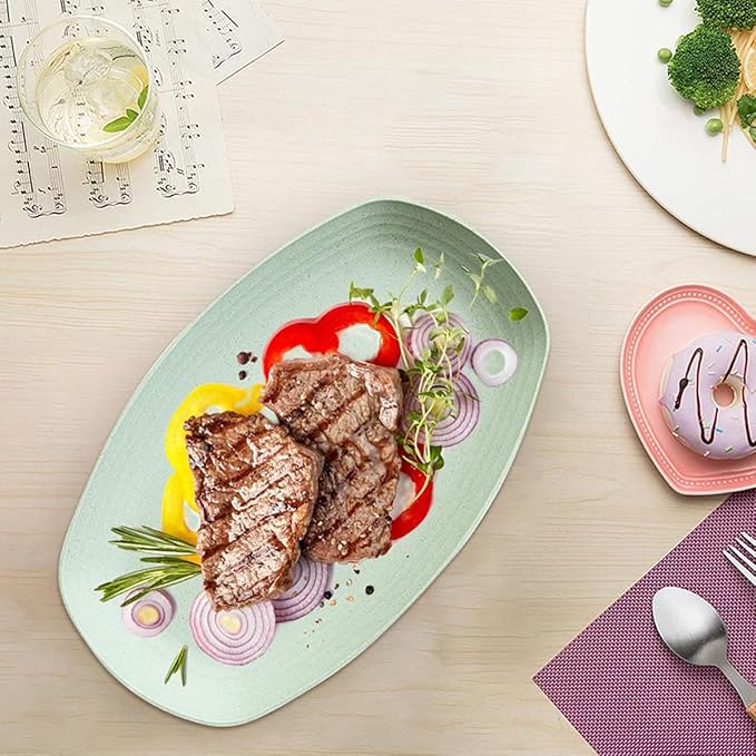 shopwithgreen Lightweight Wheat Straw Plates - 4 Pack 11.4'' Unbreakable Sturdy Plastic Dinner Plates, Dishwasher & Microwave Safe Plates Set, BPA Free, Non-Toxic