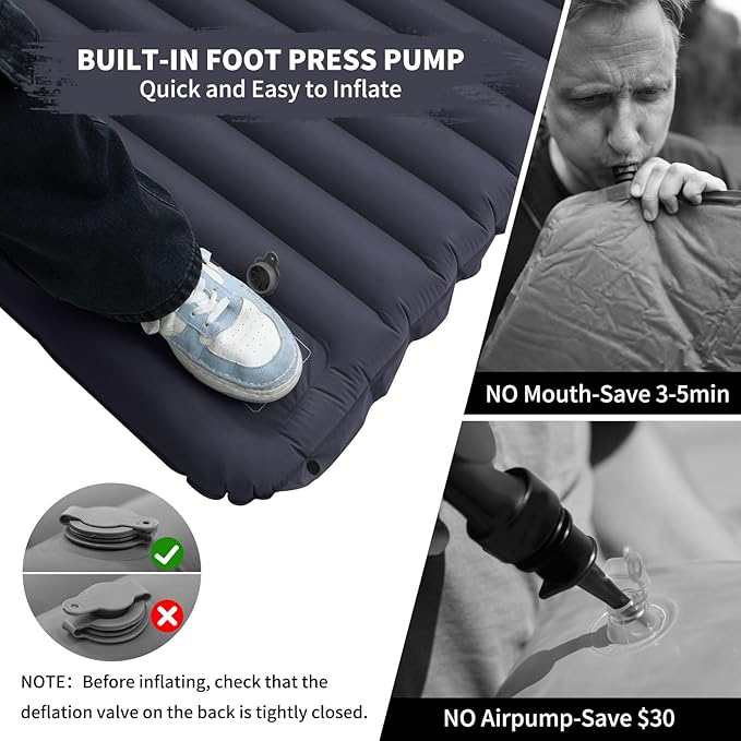 Extra Thick 4 Inch Camping Sleeping Pad, Splicable Ultralight Sleeping Pad with Pillow, Built-in Foot Pump, Lightweight Sleeping Mat for Camping Backpacking, Hiking, Tent