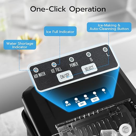 ZAFRO Countertop Ice Maker, 26.5Lbs/24H, 9 Bullet Cubes in 6 Mins, Self-Cleaning Portable Ice Machine with 2 Ice Sizes (S/L), Quiet Compact Design, Double Handles, for Home, Party, RV, Camping, Black