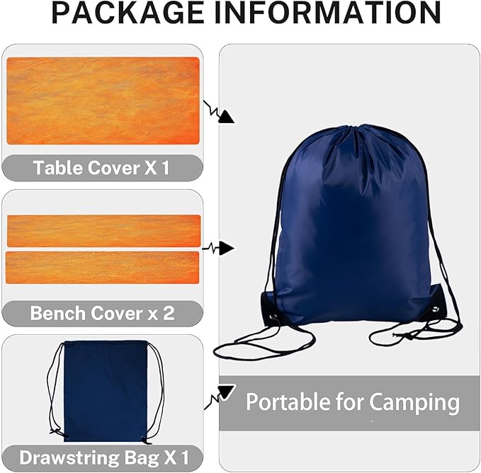CAPSCEOLL Fitted Picnic Table Cover with Bench Covers with Elastic 6Ft Waterproof Camping Picnic Table Cover Cloths for Outdoors Camping Tablecloth with Drawstring Bag, 72X30in, Burnt Orange