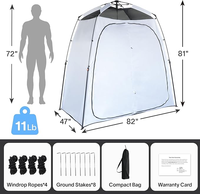 EighteenTek Shower Tent Camping, 2-Room Portable Changing Room, Outdoor Shower Enclosure, Pop Up Privacy Tent Shelter with Floor & Doors, Waterproof & Lightweight, Camping Toilet Bathroom