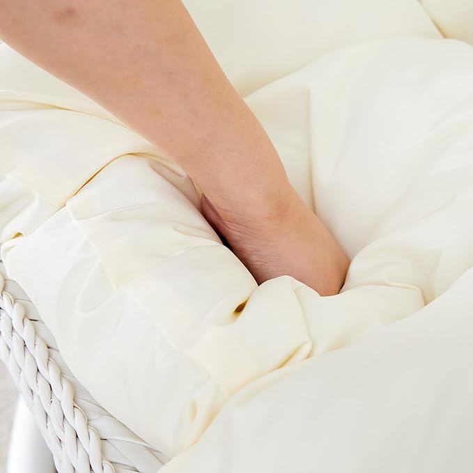 JUFU Egg Swing Chair with Stand,Hanging Egg Chair with Cushions and Pillow,Heavy Duty Lounge White Basket Chair,Indoor Outdoor Patio Porch Lounge Hammock Chair for Patio Balcony Backyard,Bedrooms