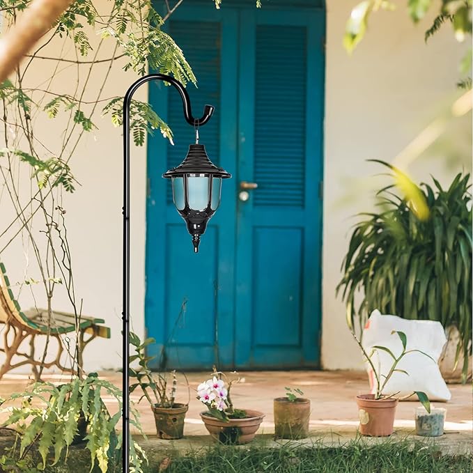 GOFORWILD Shepherd?™s Hooks 4 Pack Black, 65 inches Tall, Made of Premium Metal for Garden Decor, Plant Hanger, Lantern Hook, Garden Stake and Wedding Decor, 7016