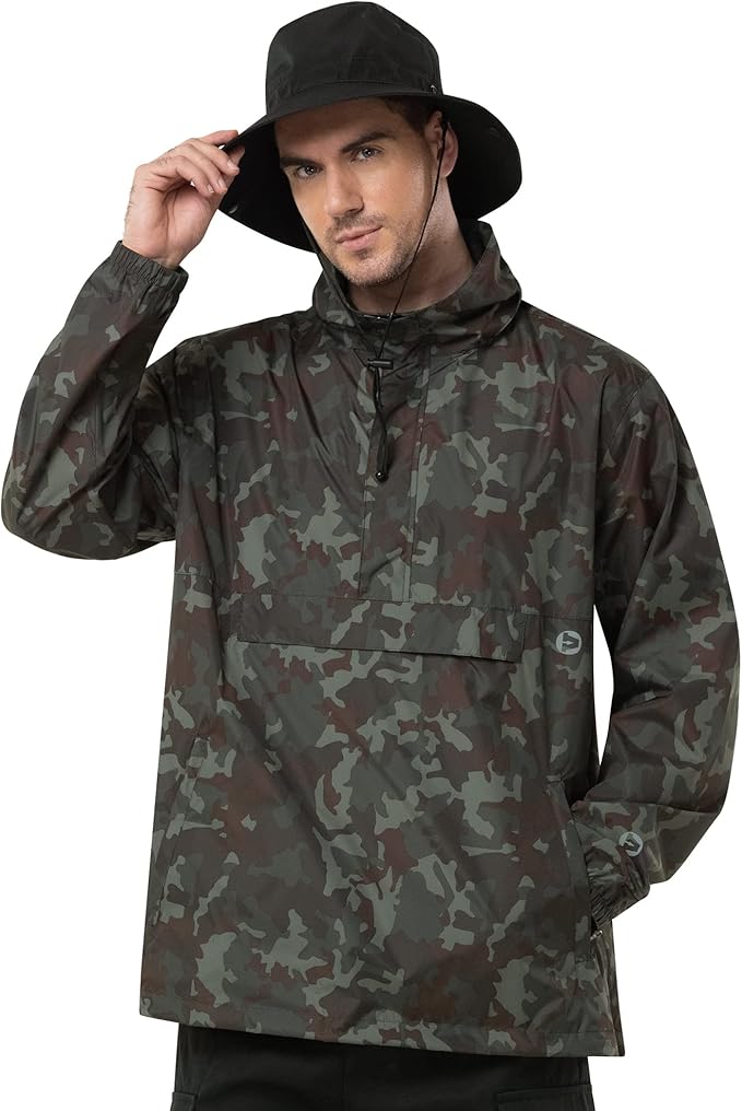 Outdoor Ventures Men's Rain Jacket Waterproof Lightweight Packable Rain Pullover for Hiking Golf Running