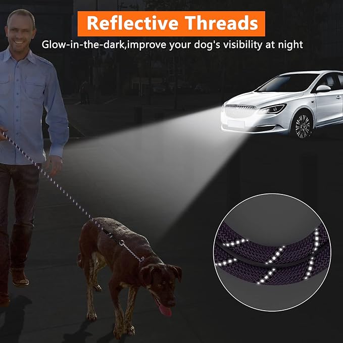 NTR 6FT Heavy Duty Dog Leash Purple Rope Dog Leash Swivel Lockable Hook and Comfortable Padded Handle Cat Puppy Leash Lead Small Medium Large Dogs Training Playing Camping,or Backyard 6ft*1/2Inch