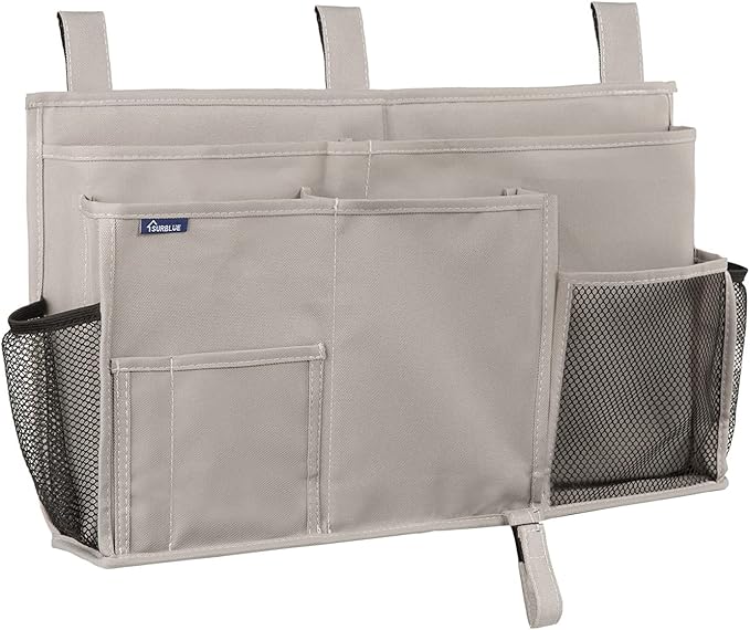 Surblue Bedside Caddy Hanging Bed Organizer Storage Bag Pocket for Bunk and Hospital Beds, College Dorm Rooms Baby Bed Rails,Camp (8 Pockets),Gray