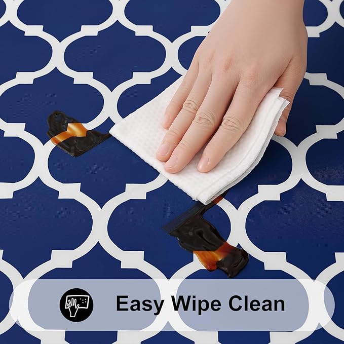 Smiry Rectangle Picnic Table Cover, Waterproof Elastic Fitted Camping Tablecloths for 8 Foot Tables, Wipeable Flannel Backed Vinyl Tablecloth Protector for Indoor, Outdoor (Navy, 36x96 Inches)