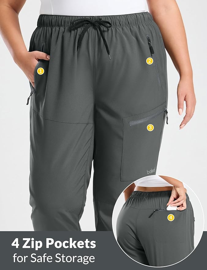 baleaf Plus Size Pants for Women Hiking Cargo Water Resistant UPF 50+ Cargo Joggers Zipper Pockets