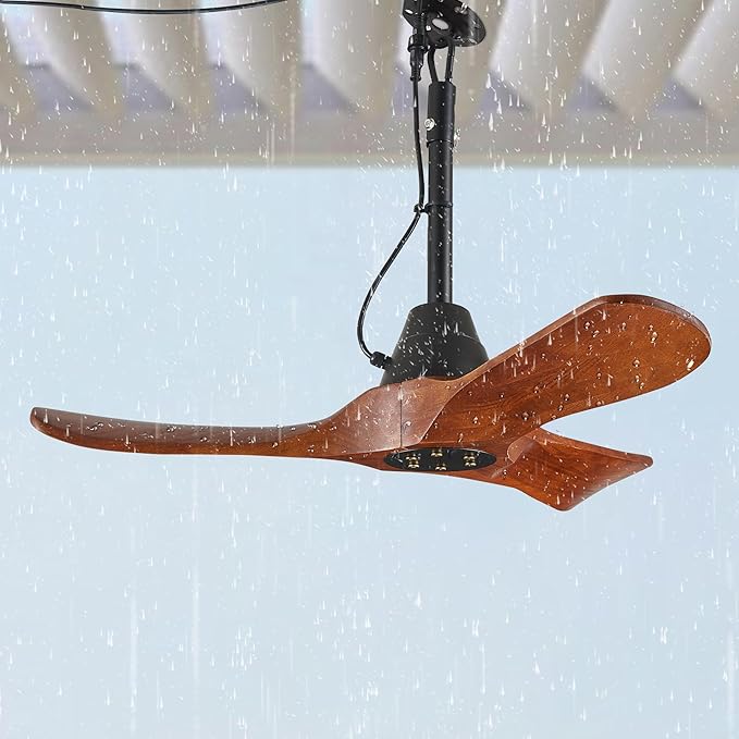 3 Blades Wood Outdoor Ceiling Fan for Patios, Farmhouse Rustic Ceiling Fans, 34" Plug-in Wet Rated Outdoor Gazebo Fan for Exterior House Porch Patio, Waterproof,F246