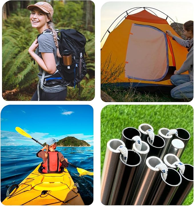 Tent Pole Shock Cord 1/8 inch 60ft, Replacement Shock Cord for Tent Rod, Tent Pole Repair Kit, Elastic Bungee Cord,Elastic Cord with Lead Wire/Washers/Clip (White/Red)