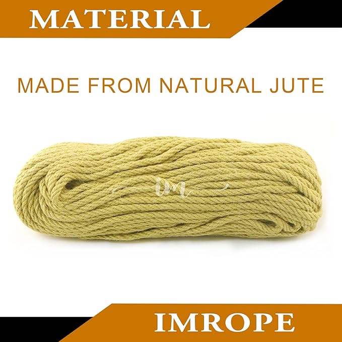 6mm x 50 Feet Yellow Jute Rope, Twine for Gardening Tomato Climbing Plant Tie Floristry Crafts Gift Wrapping Packing Decor