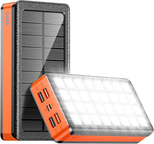 Solar Power Bank 66800mAh Portable Charger with USB-C in/Output 22.5W QC3.0 Fast Charging 5 Out Ports Battery Pack Built-in 32 Led Flashlights for Cell Phone Camping and Hilking