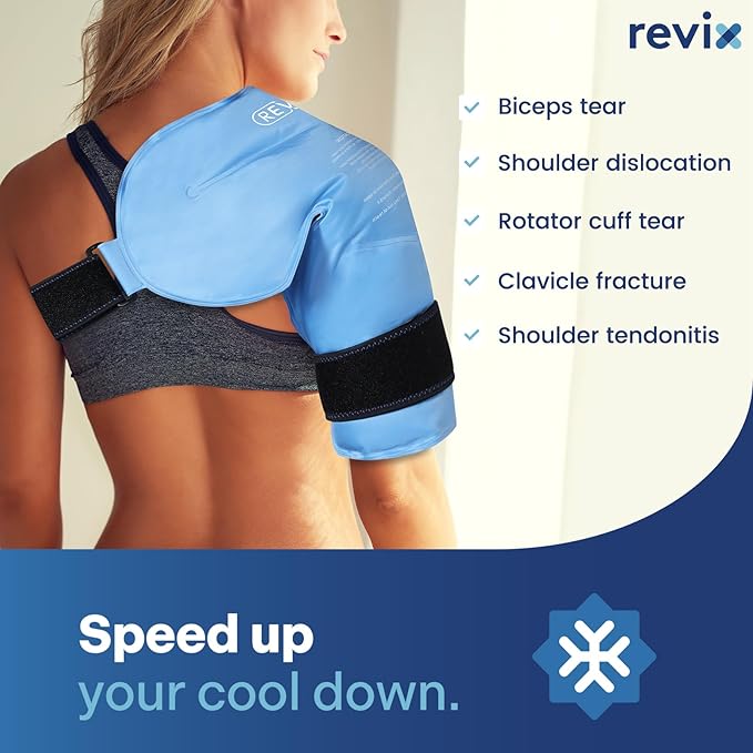 REVIX Shoulder Ice Pack for Rotator Cuff Cold Therapy, Arm Gel Ice Pack for Injuries Reusable, Flexible Cold Compression Wrap for Post-Workout Recovery, Fatigue and Shoulder Discomfort, Blue