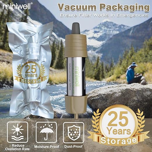 Miniwell L630 Portable Water Filter with Upgraded Vacuum Packaging - 25 Year Storage, Long Lasting and Versatile Usage Options, 2 Pack Filters,Bucket Connectors and Hoses