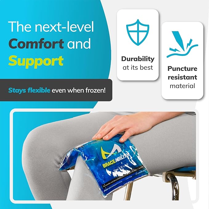 BraceAbility Medical Gel Hot Cold Pack - Reusable Soft Flexible Ice Pack for Hip, Shoulder, Knee, Back - Comfort Cold Compress for Injuries, Swelling, Bruises, Surgery, Kids, Adults (6.5" x 9.5")