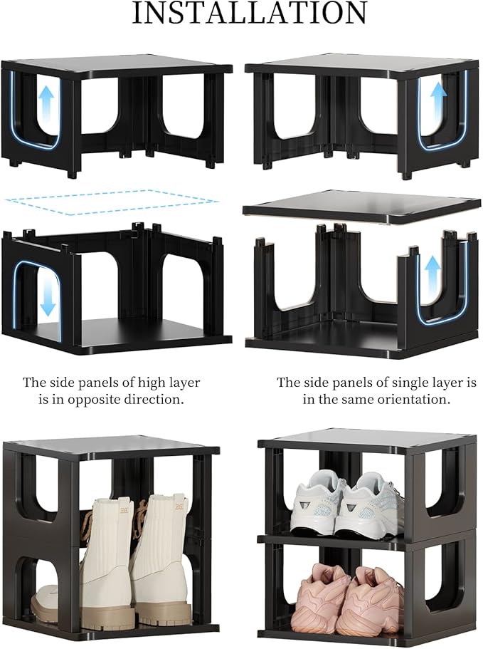 HAIXIN Adjustable 10 Tier Shoe Organizer - Narrow Plastic Vertical Shoe Rack for Closet, Entryway, Boots - Stackable Shoe Cabinet