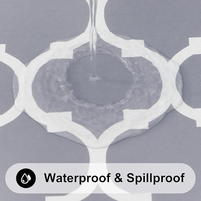 Smiry Rectangle Picnic Table Cover, Waterproof Elastic Fitted Camping Tablecloths for 8 Foot Tables, Wipeable Flannel Backed Vinyl Tablecloth Protector for Indoor, Outdoor (Grey, 30x96 Inches)