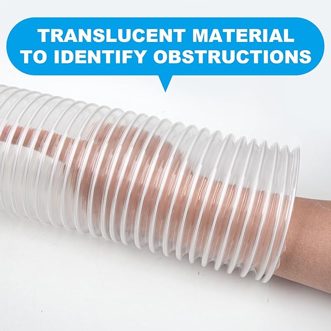 2 1/2" x 20' Heavy PVC Dust Collection Hose,Flexible Clear Debris and Fume Collection Hose with Stainless Steel Hose Clamps for Dust Collectors with 2 1/2" Ports, Ideal for Shop Vacuums