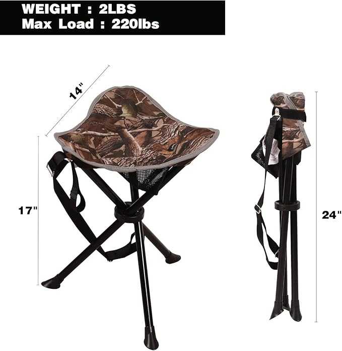 REDCAMP 2 Pack Folding Tripod Stools for Adults, Lightweight Portable Camping Stools for Blinds, Small Tripod Chairs for Fishing Backpacking Travel