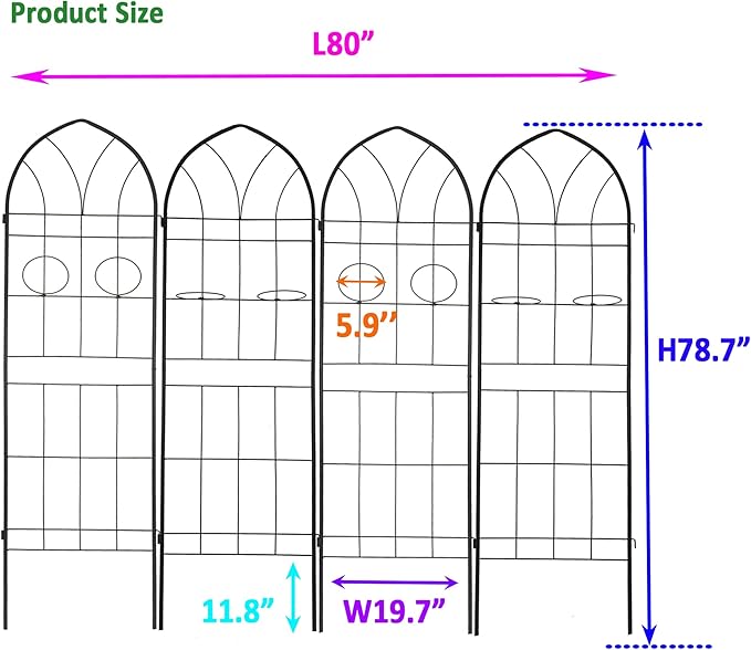 Metal Garden Trellis Rustproof Trellis for Climbing Plants Outdoor Flower Support (Black-4 Pack, 78.7"x19.7")