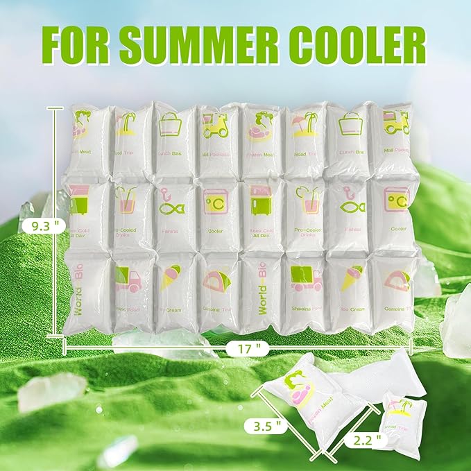 WORLD-BIO Dry Ice Packs for Shipping & Coolers, Shipping Ice Sheets for Coolers Reusable, Long Lasting Dry Ice for Shipping Food, Keep Food Drink Cold,17'' X 9.3'' 192 Cells